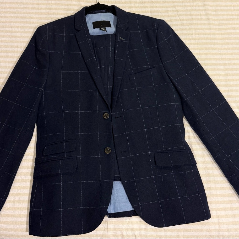 H&M Dark Blue Windowpane Blazer